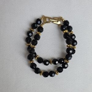 Black and Gold Faceted Bead Bracelet - Elegant Women's Jewelry
